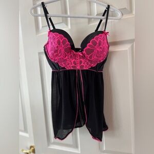 La SENZA Black and Pink Lace Slip Tank Top L